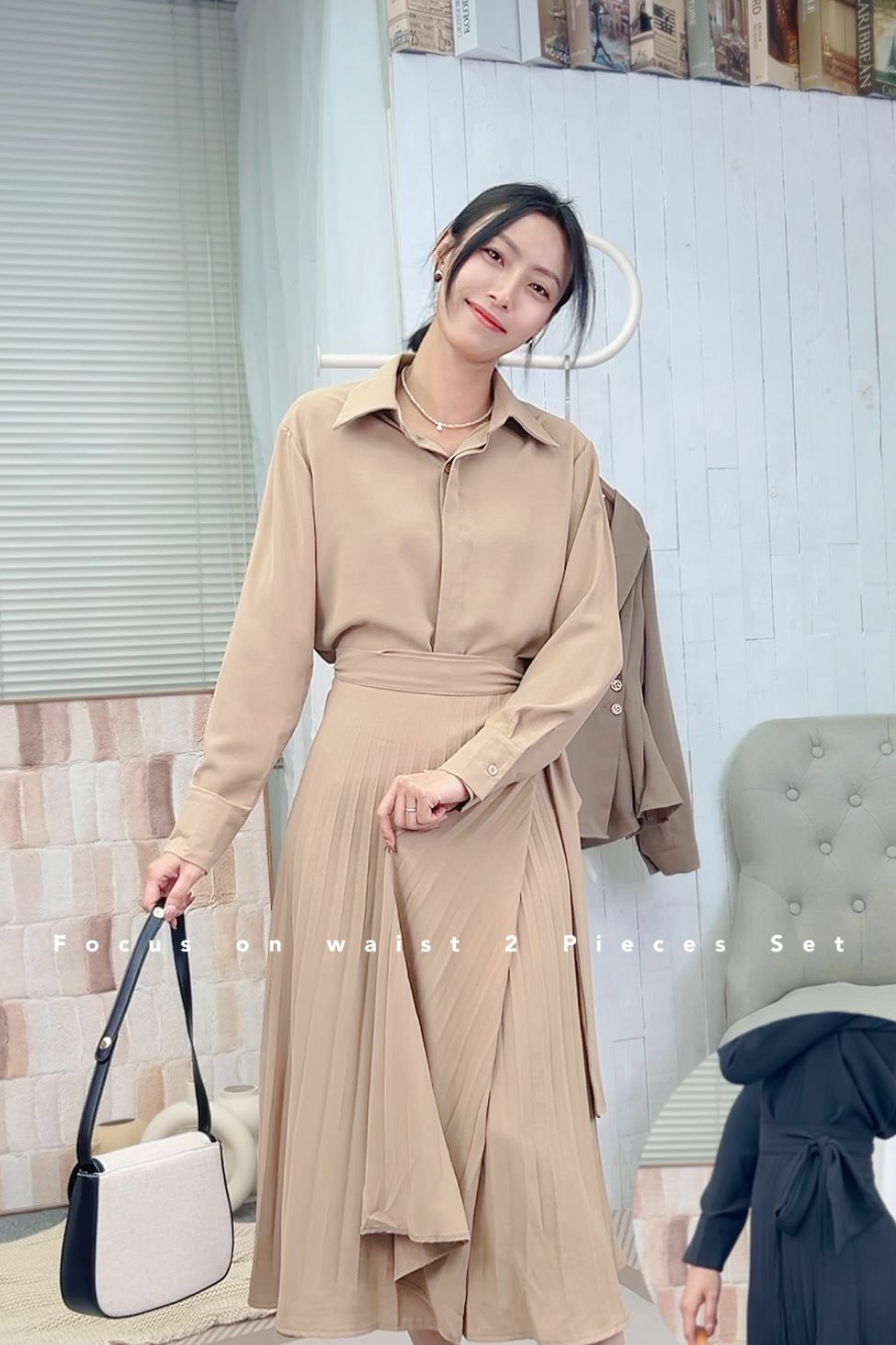 SET#6460 ♡強調腰段西裝雪紡Set♡