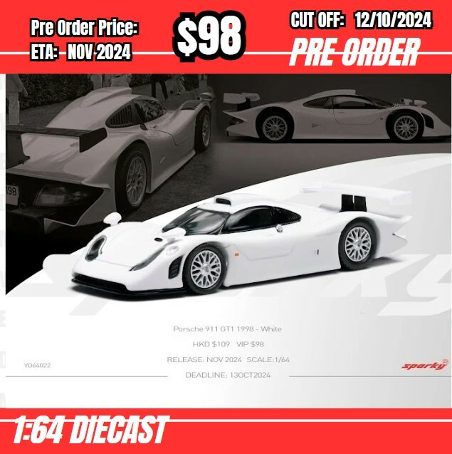 PO-$98  * Sparky * 1:64 Porsche 911 GT1 1998 - White  (Tiny Exclusive) [OD03/10]