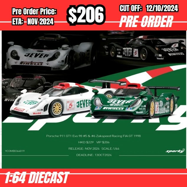 PO-$206 * Sparky * 1:64 Porsche 911 GT1 Evo 98 #5 & #6 Zakspeed Racing FIA GT 1998  (Tiny Exclusive)  [OD03/10]