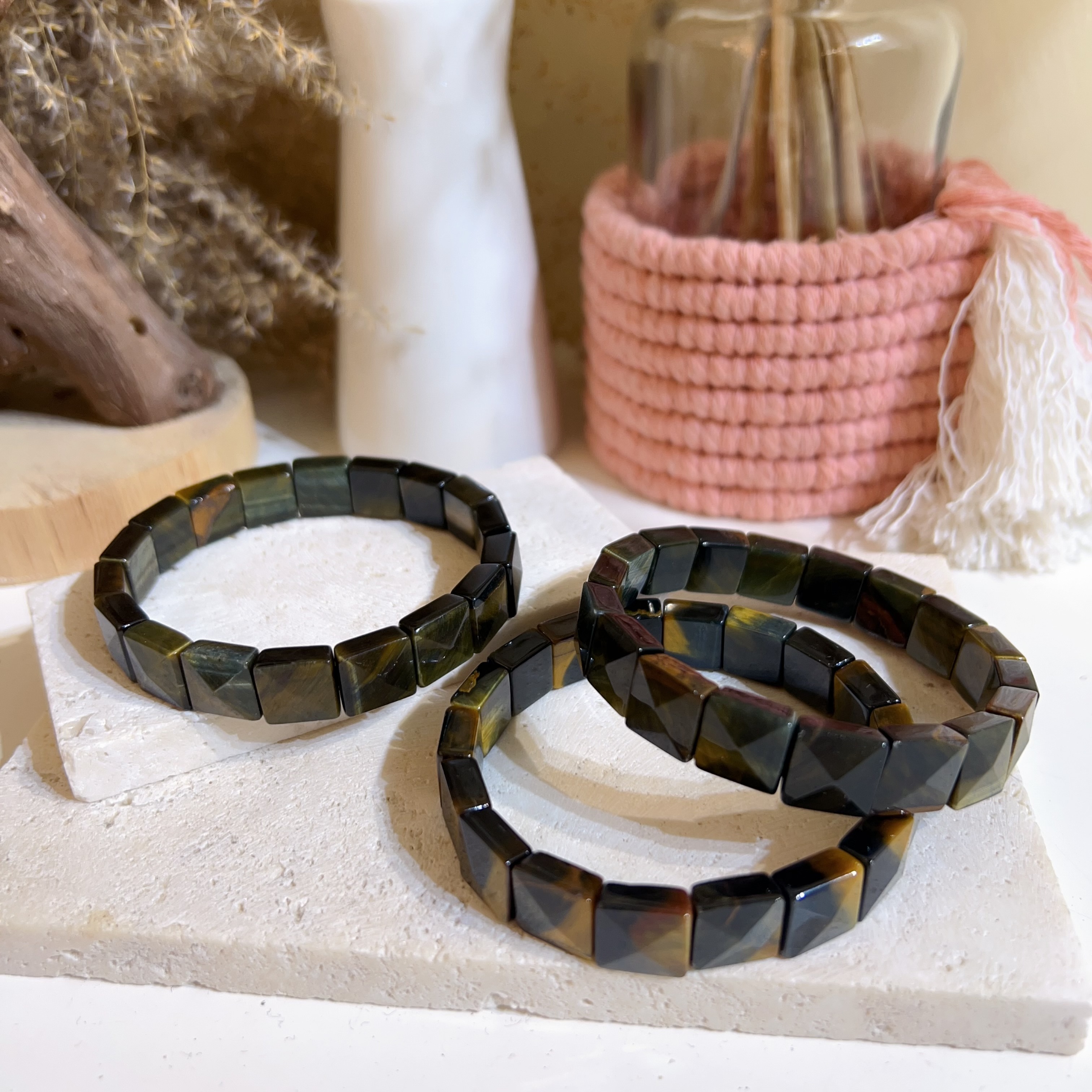 藍黃虎眼石鑽切手排 10+mm