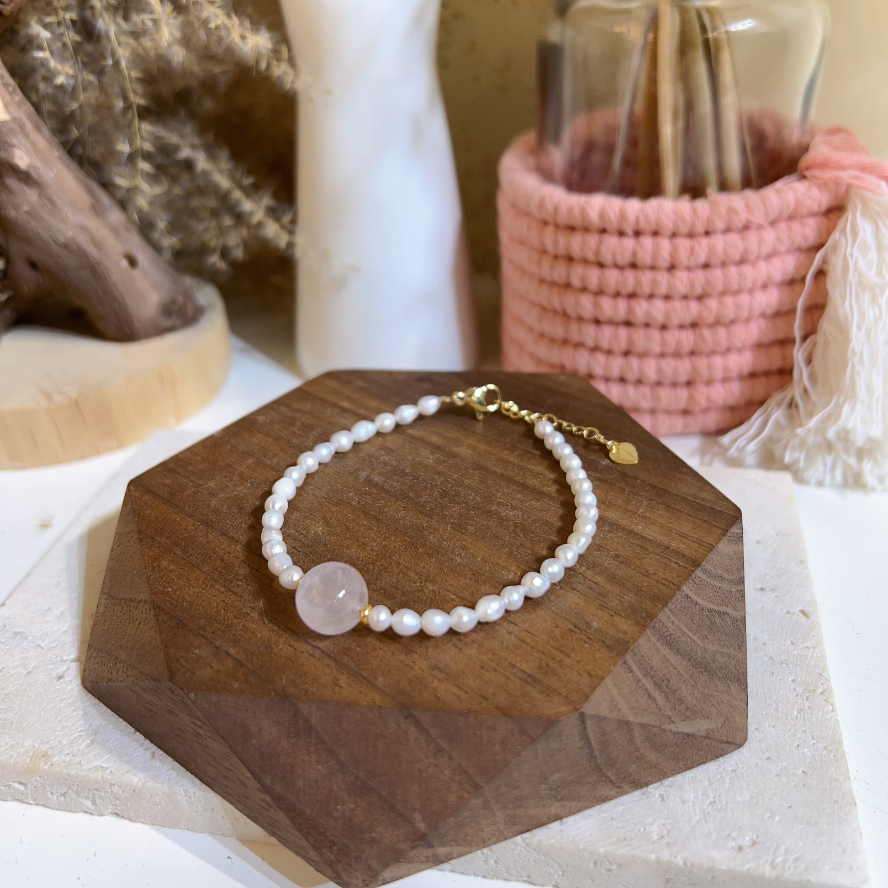 粉晶拼珍珠手鏈