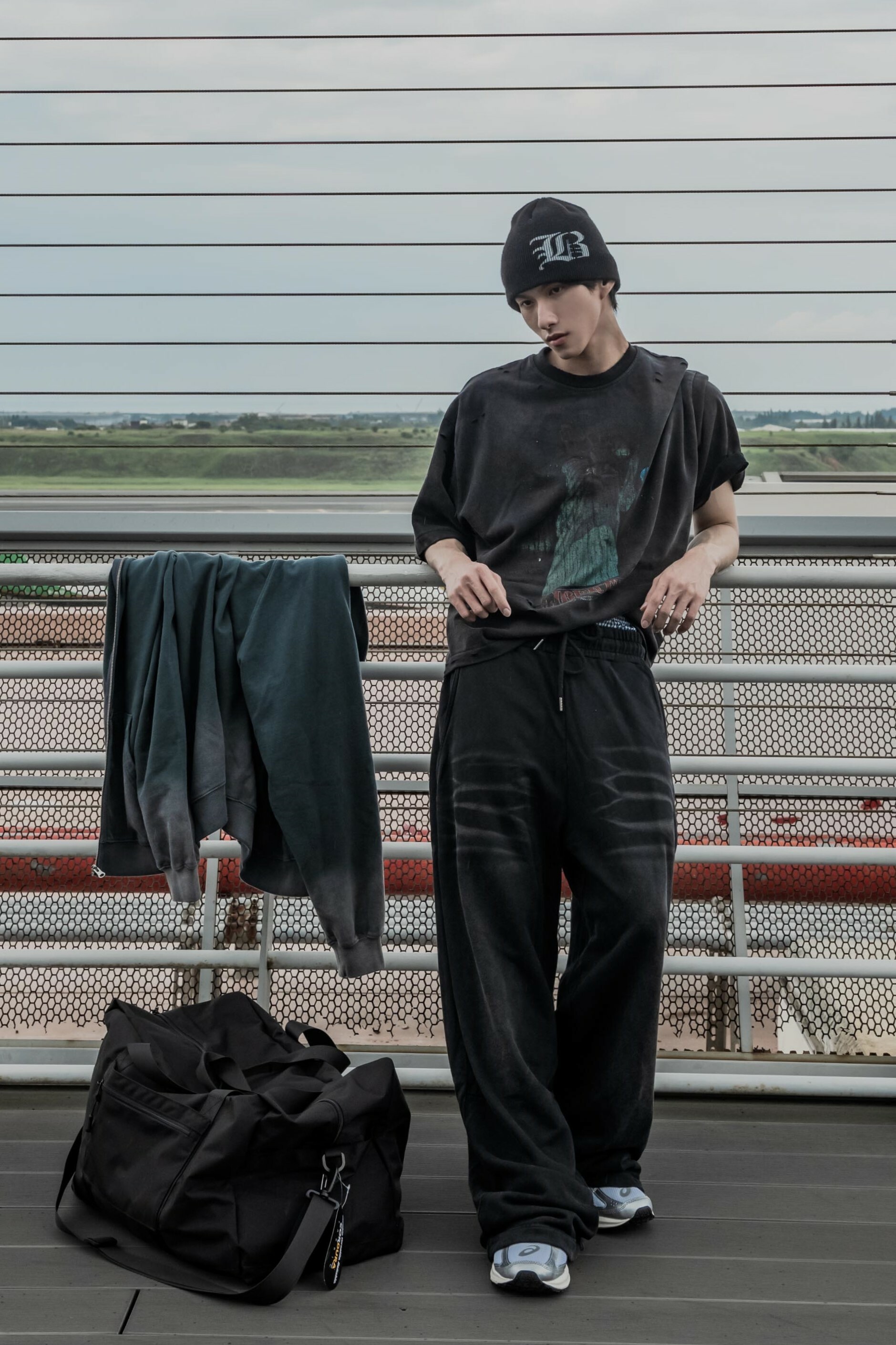 SIMON MADE BW-2430 仿牛仔 水洗 做舊 闊腿 棉褲