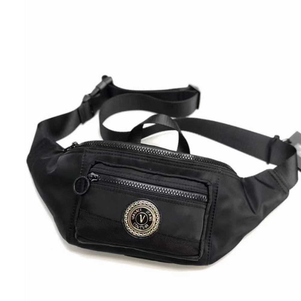 【Versace 凡賽斯】VERSACE-16 尼龍 圓標 腰包
