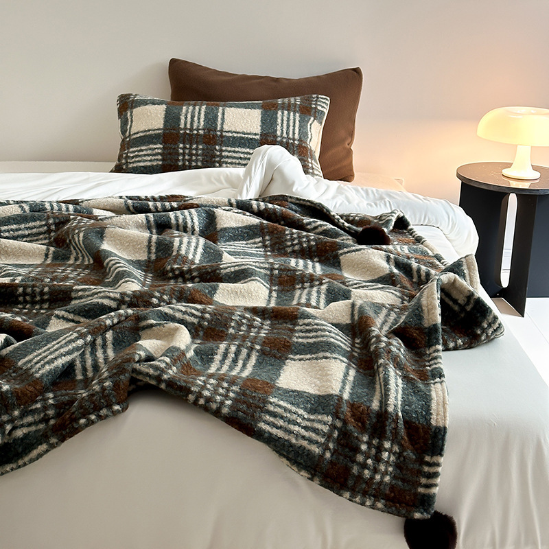 《4895》北歐復古紋格雙層羊絨被