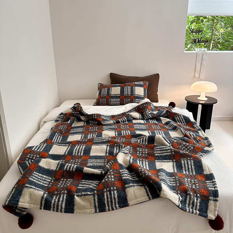 《4895》北歐復古紋格雙層羊絨被