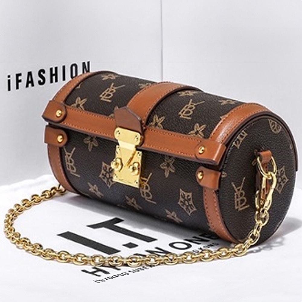 【AC KOREA】ITK-C002 老花 單肩 鏈條 小包 斜挎真皮 圓筒包 女包(附鍊帶/肩帶)