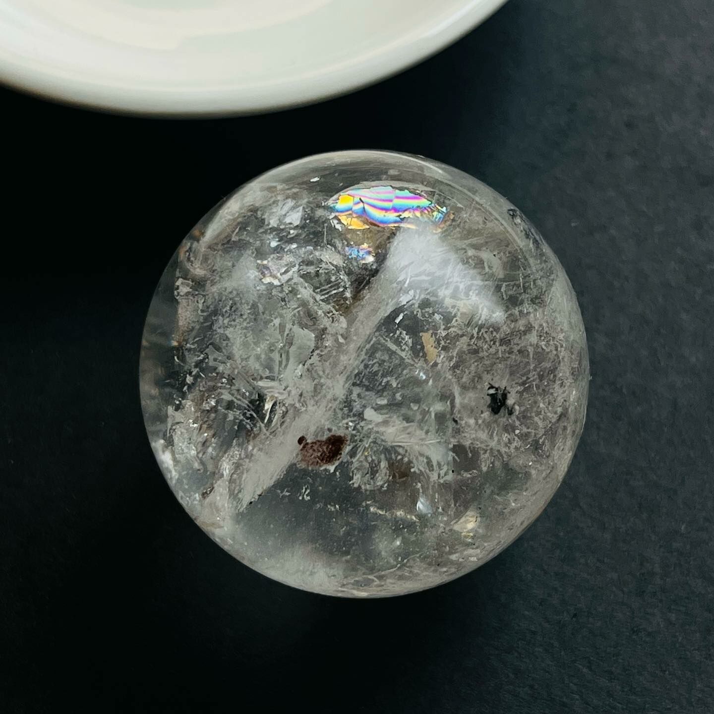 [原石]  黑髮晶碧璽 有彩虹🌈 水晶球