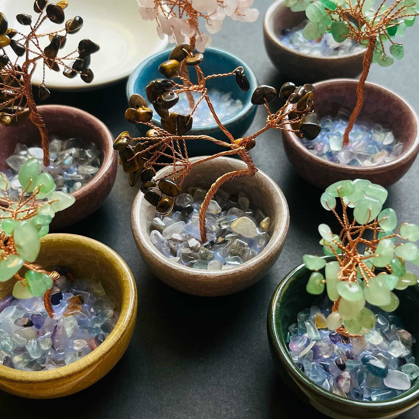 [原石] 水晶招財樹 水晶擺件 東菱玉、虎眼石、粉晶