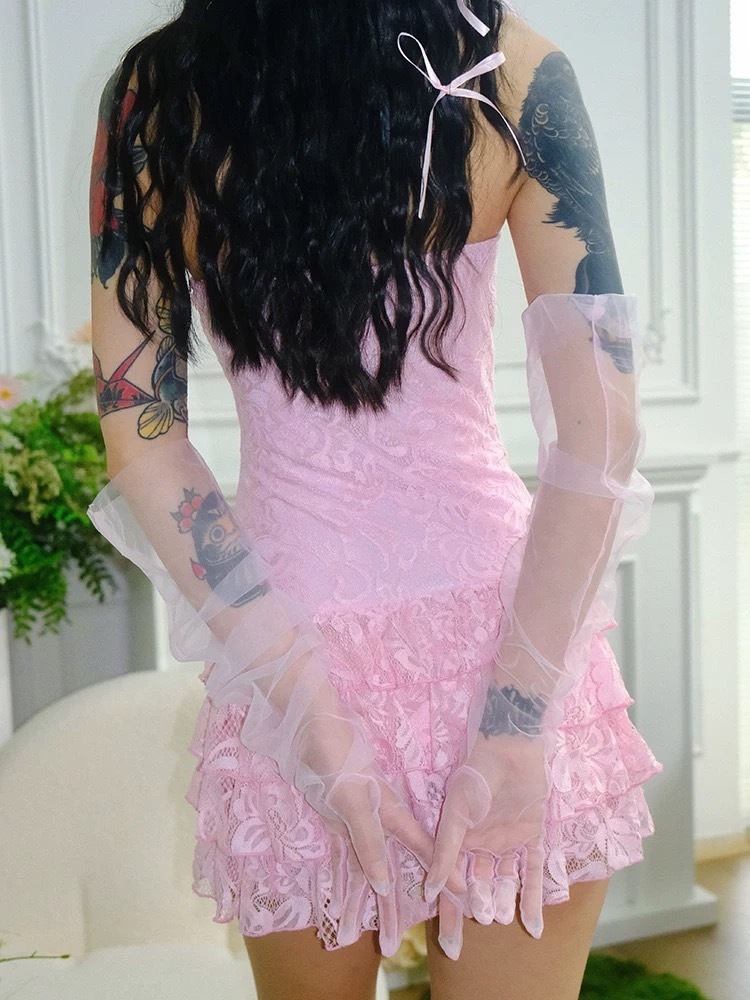 ArtByTastybabe 夢幻蕾絲 蝴蝶結 修身抹胸蛋糕裙 粉色
