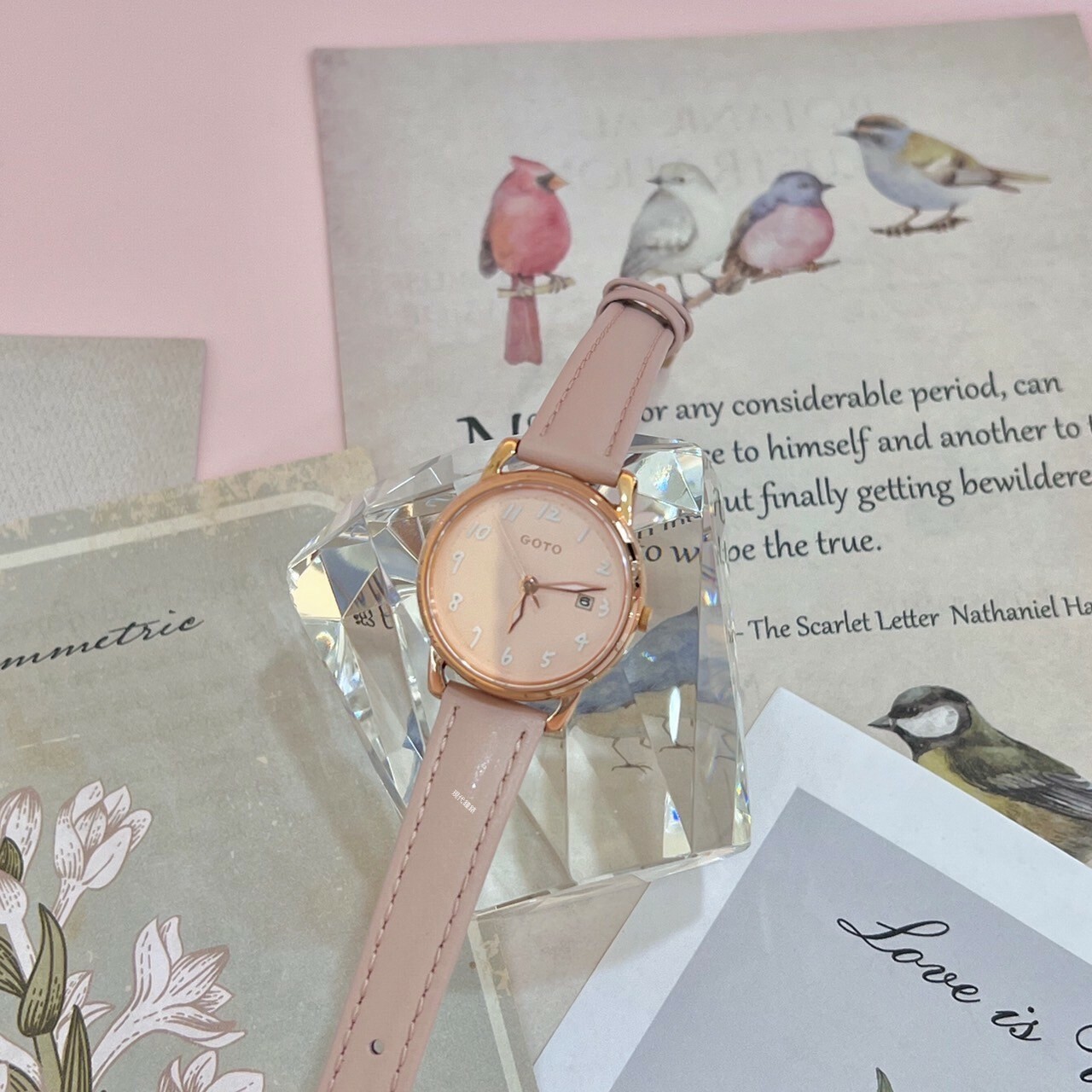 【GOTO】 Numerals 數字系列-小月光-玫粉皮帶款GL0119L-48-P41 26mm 現代鐘錶