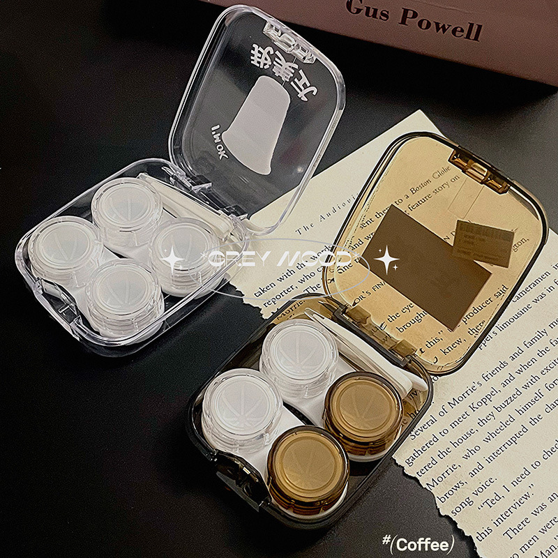 《4899》有趣我美式咖啡標籤透明隱眼盒(兩副)