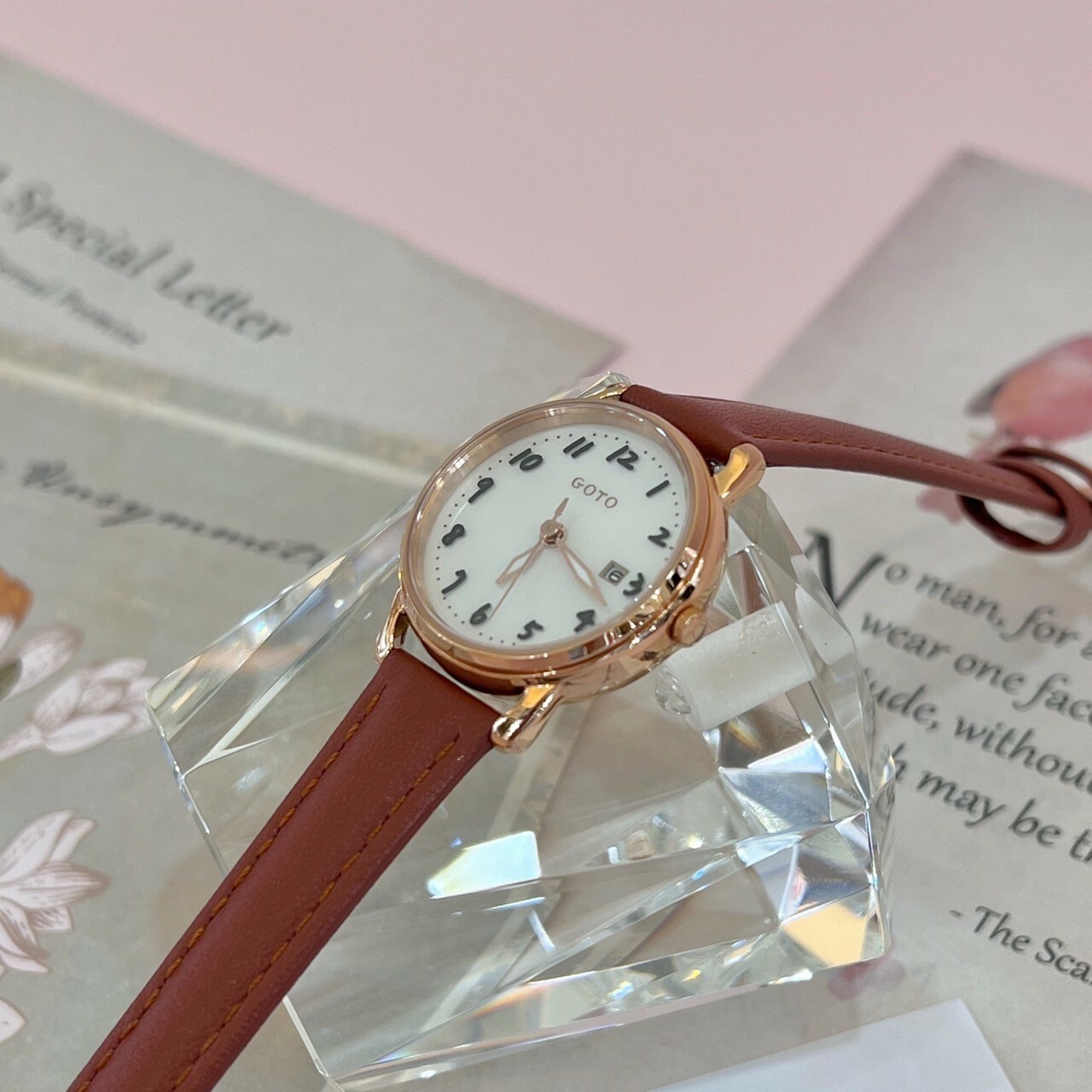 【GOTO】 Numerals 數字系列-小月光-玫白貝皮帶款GL0119L-4K-H41 26mm 現代鐘錶