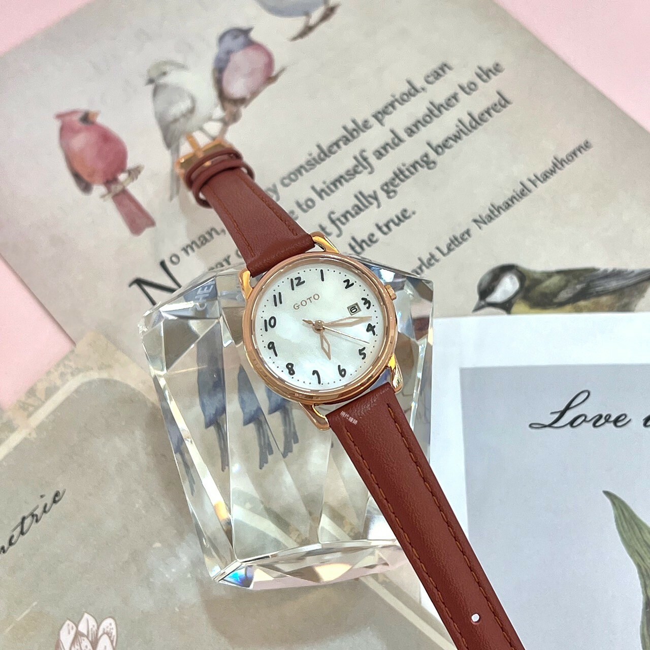 【GOTO】 Numerals 數字系列-小月光-玫白貝皮帶款GL0119L-4K-H41 26mm 現代鐘錶