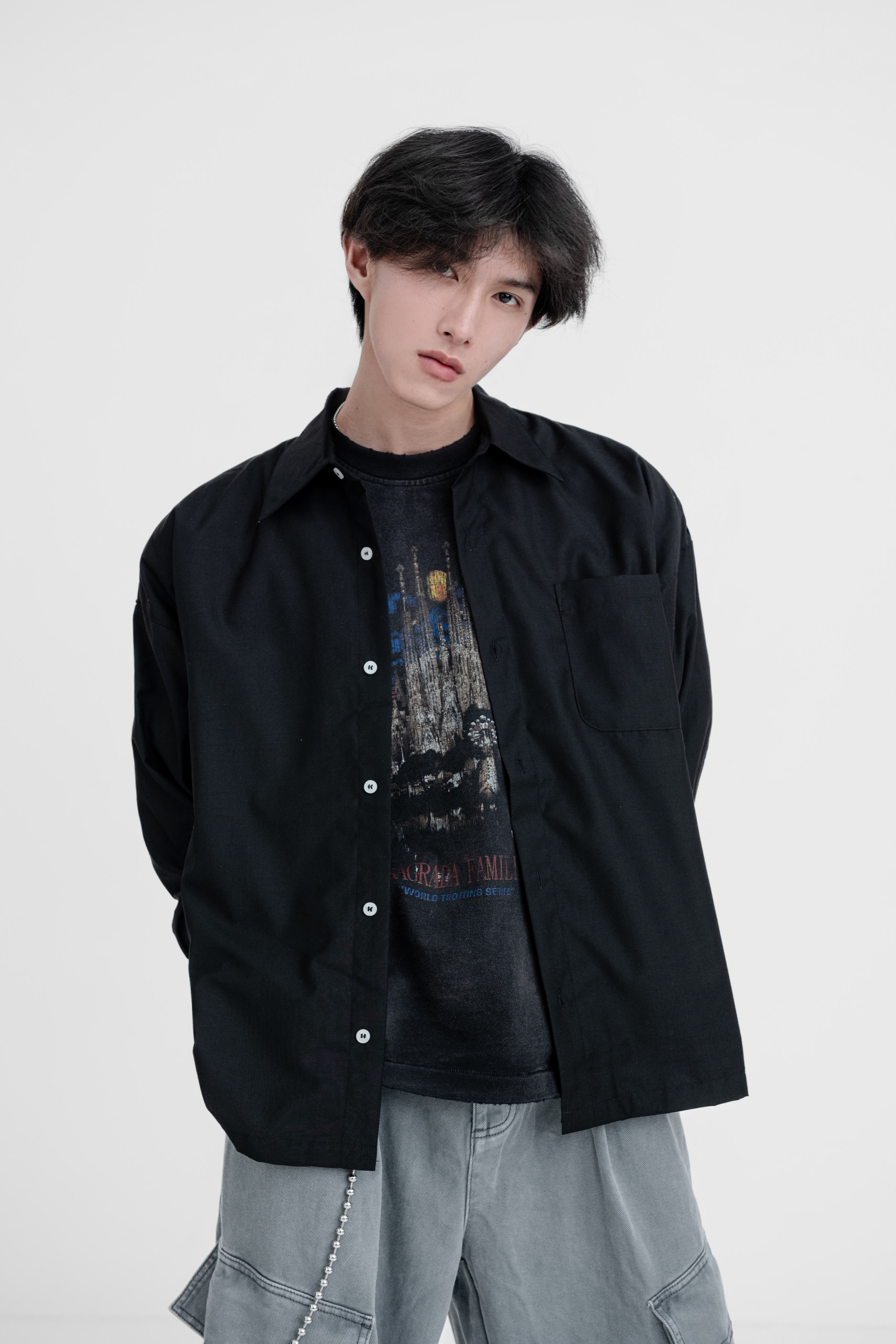 SIMON MADE TL-2345 定番 寬鬆 基礎 長袖 襯衫