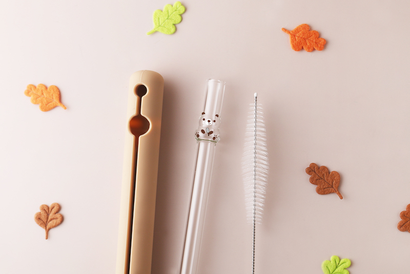 棕熊變色造型玻璃吸管