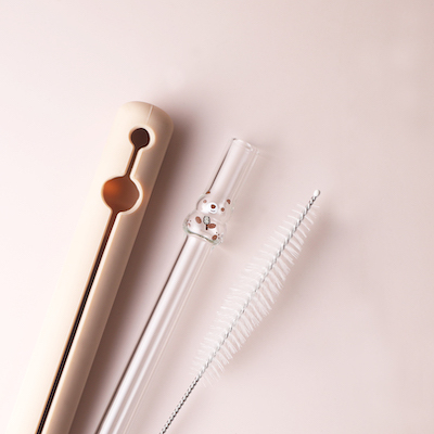 棕熊變色造型玻璃吸管