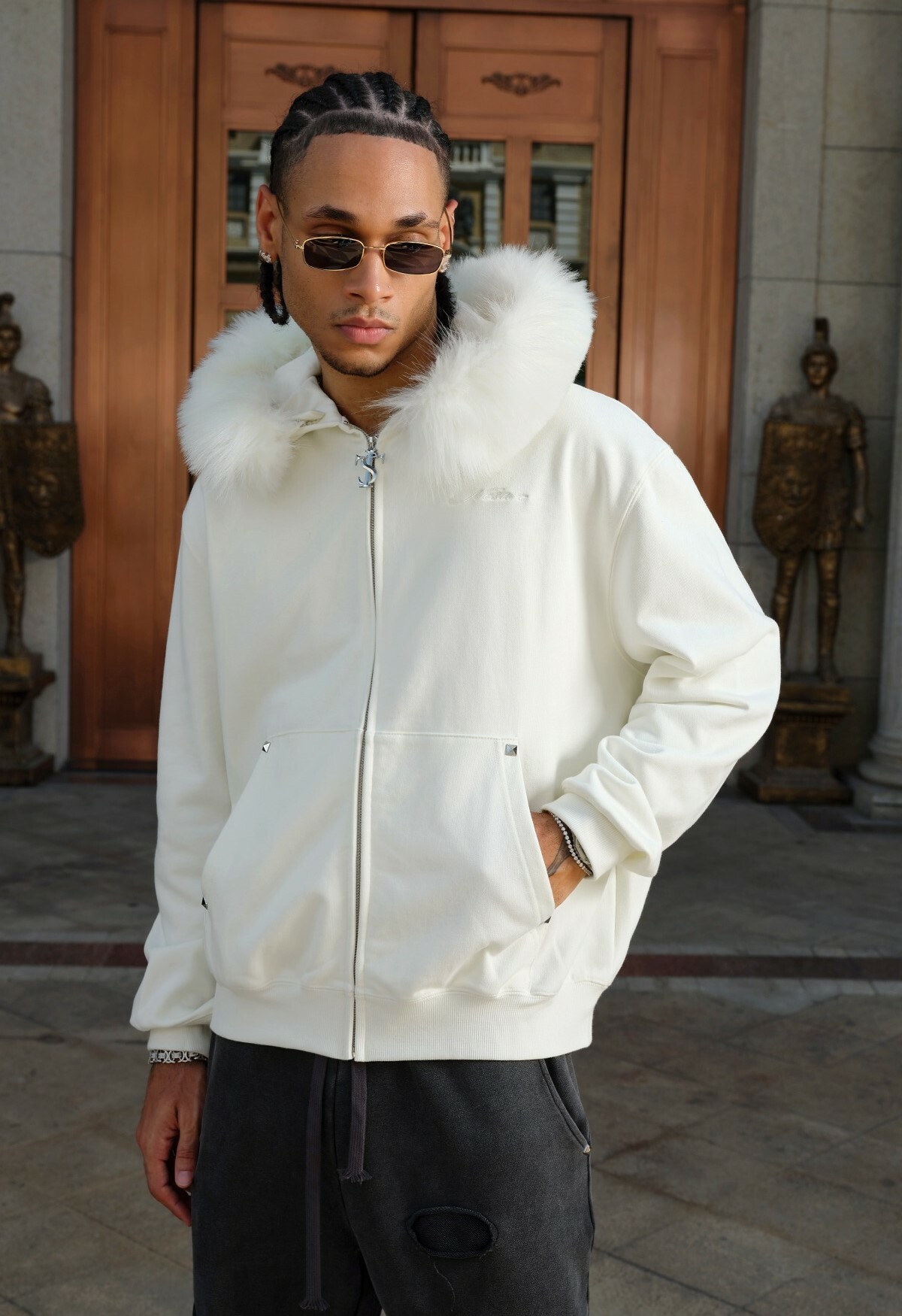 STK SmallTownKid 毛領開襟 連帽外套