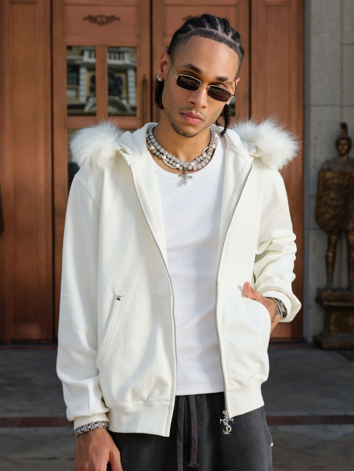 STK SmallTownKid 毛領開襟 連帽外套