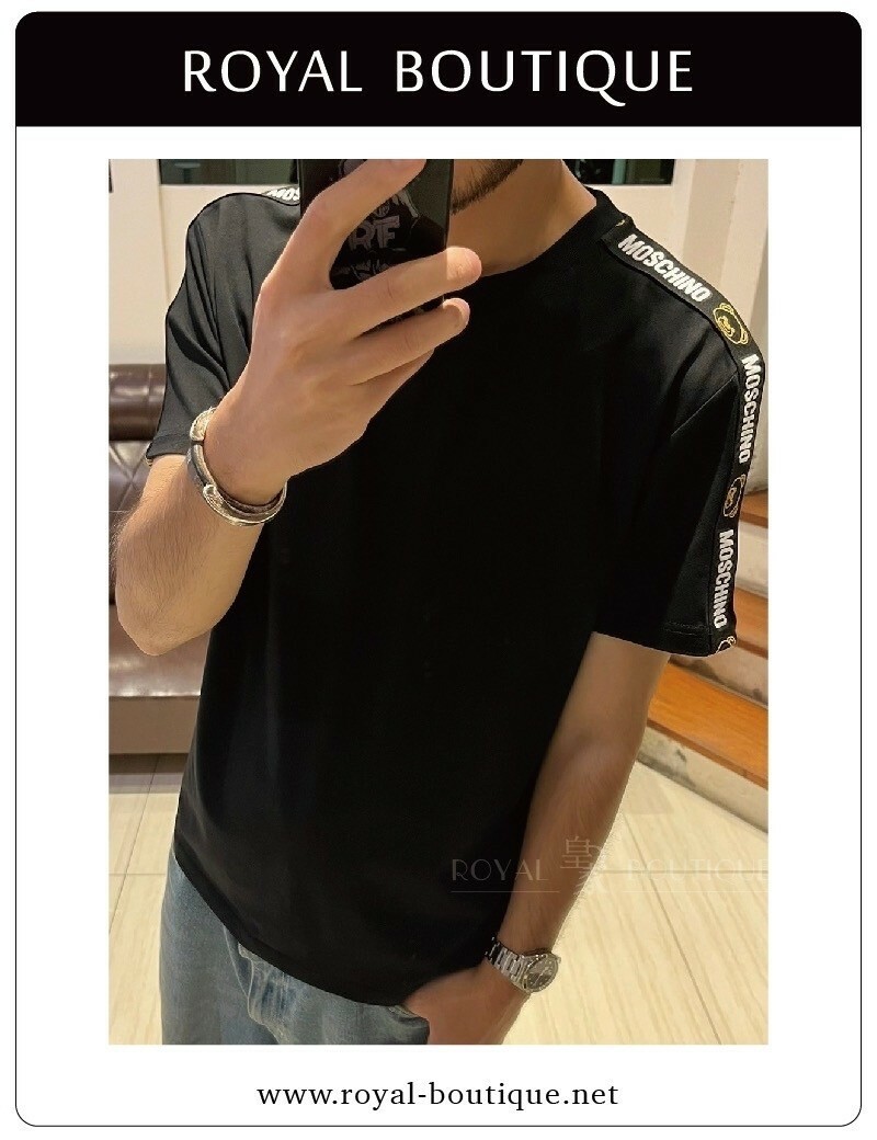MOSCHINO 肩袖串標素面短T