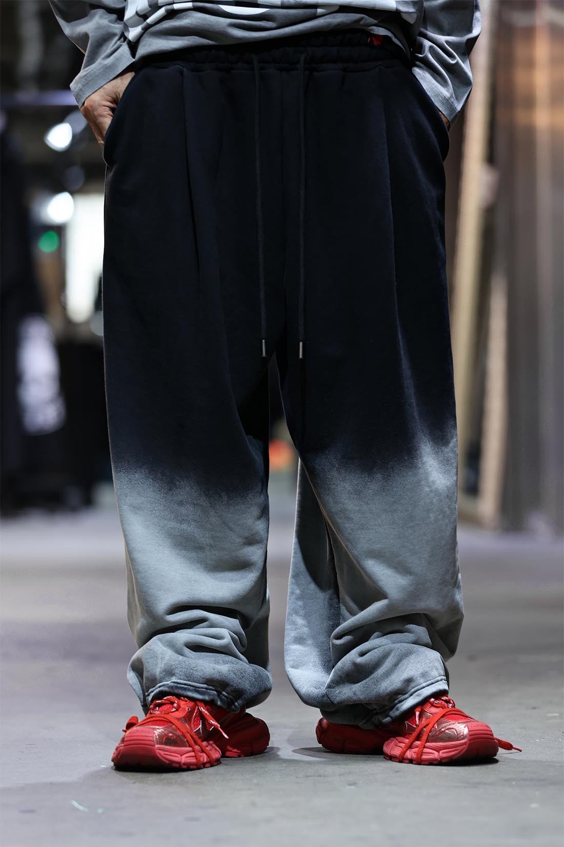 漸層水洗繫帶褲