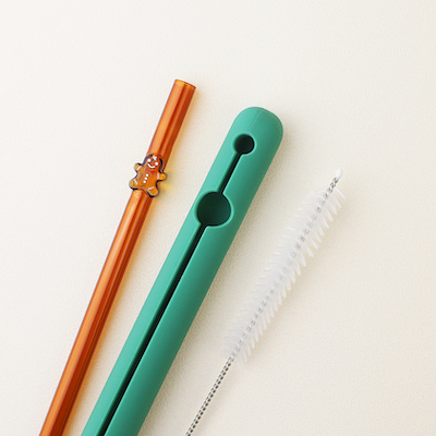 好玻聖誕薑餅人造型玻璃吸管