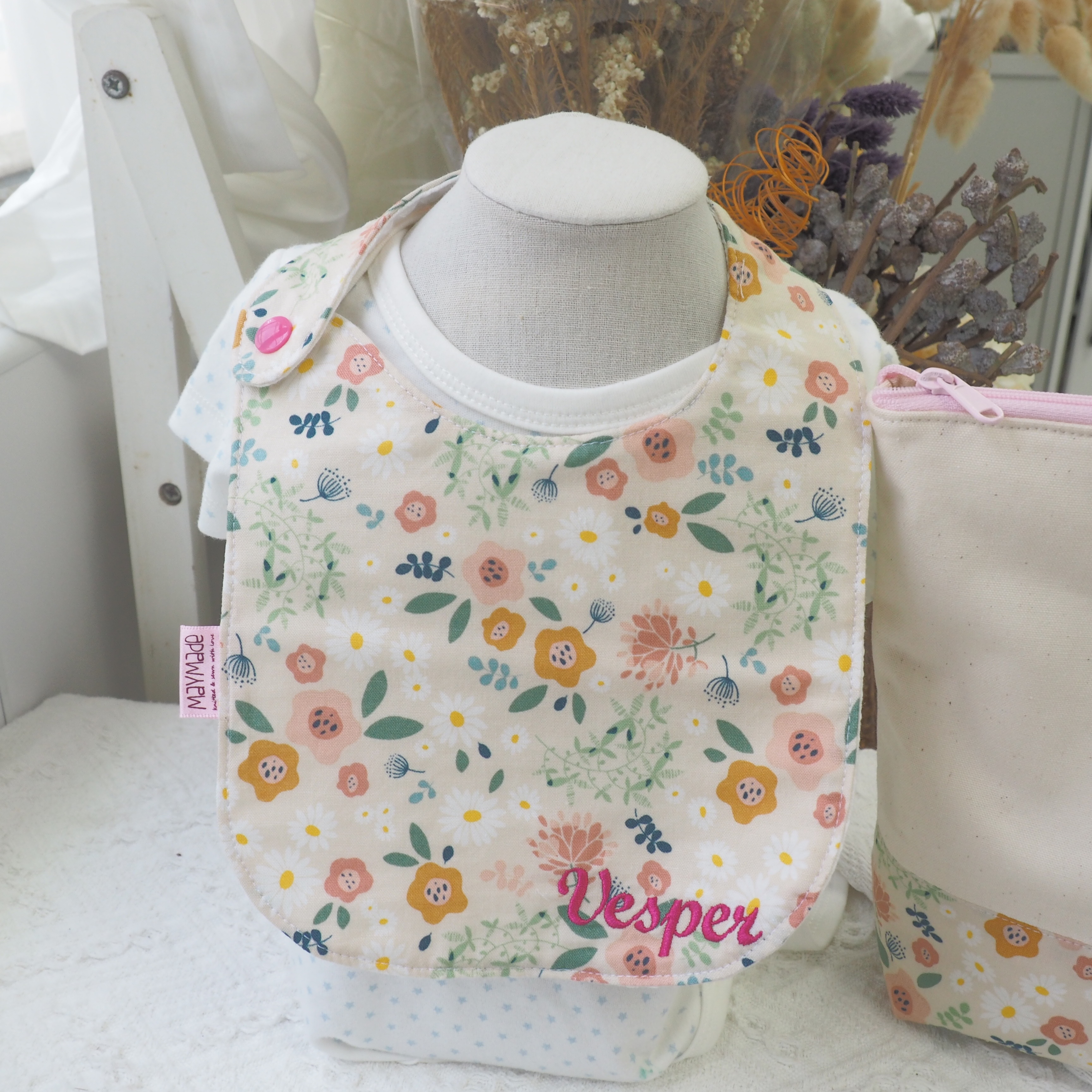 韓風花圖案口水肩