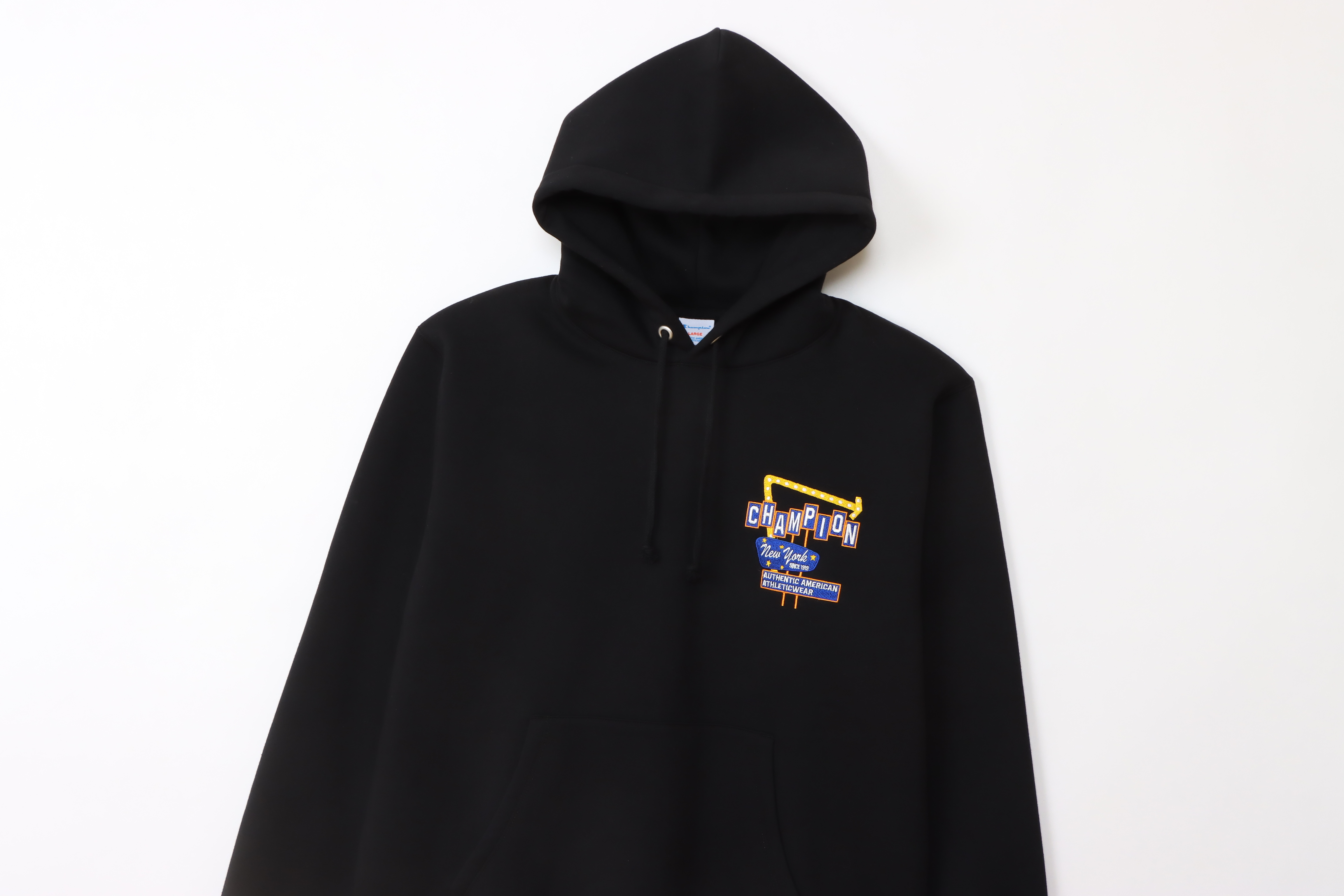 男款-CASUAL美式復古刺繡連帽衛衣-黑色（C3-A104-090）