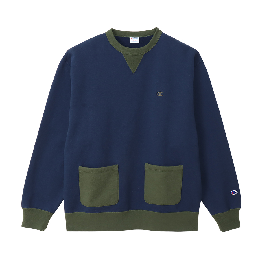 男款-CASUAL復古拼接Vintage衛衣-藍色（C3-A001-370）