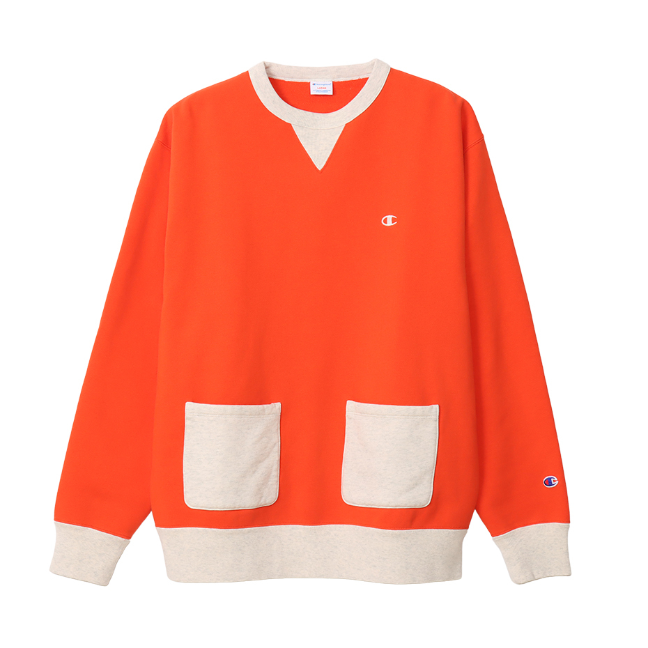 男款-CASUAL復古拼接Vintage衛衣-橘色（C3-A001-840）