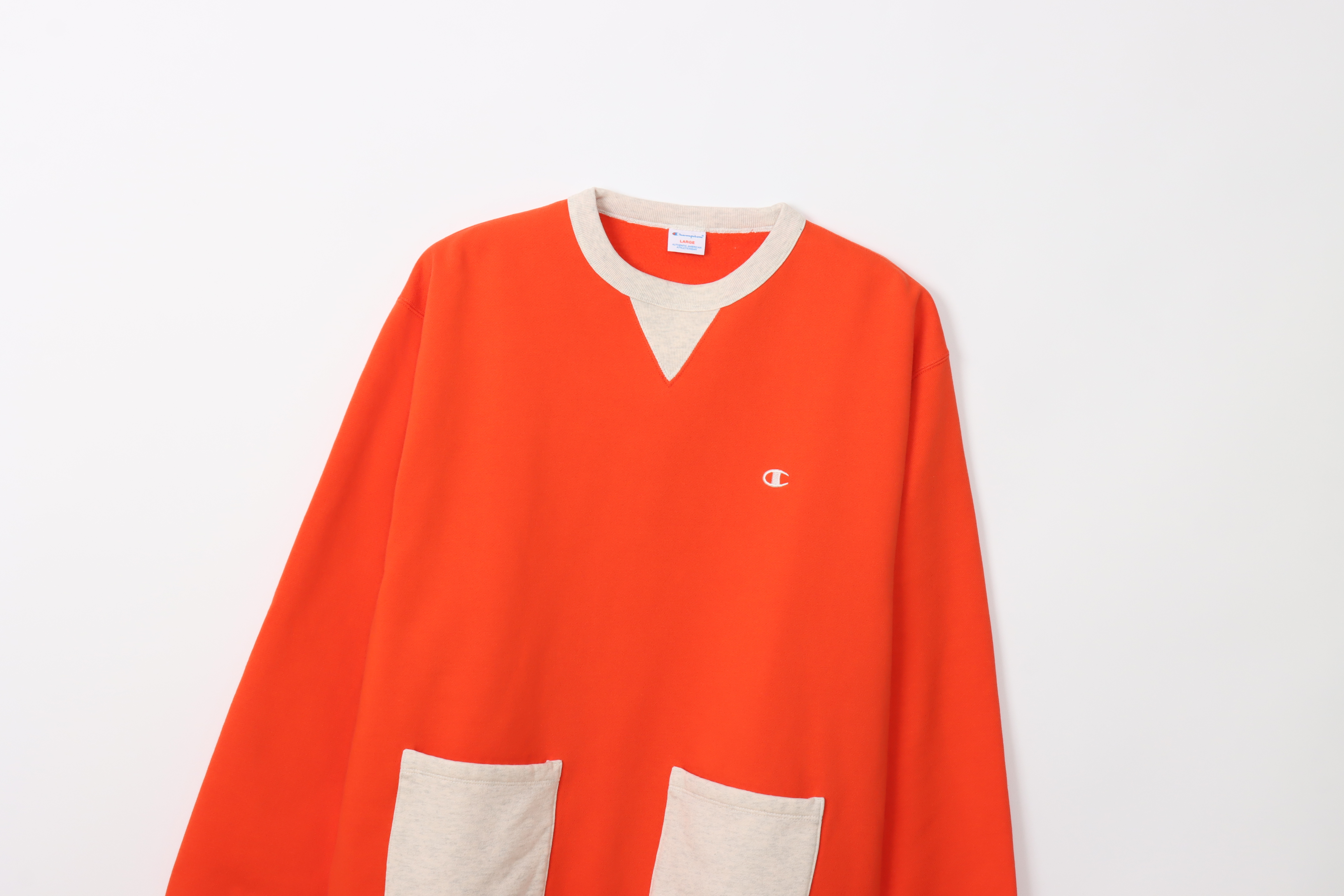 男款-CASUAL復古拼接Vintage衛衣-橘色（C3-A001-840）