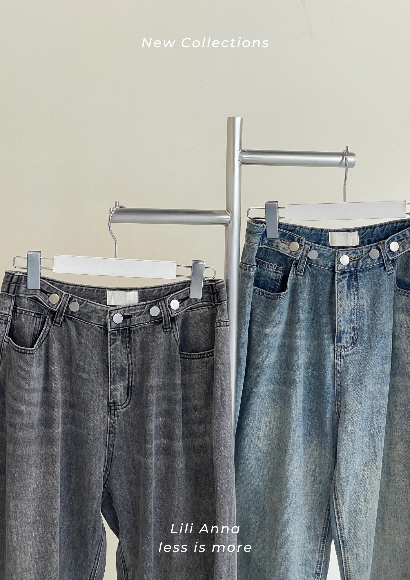 復古刷色調節扣牛仔褲 - 9665