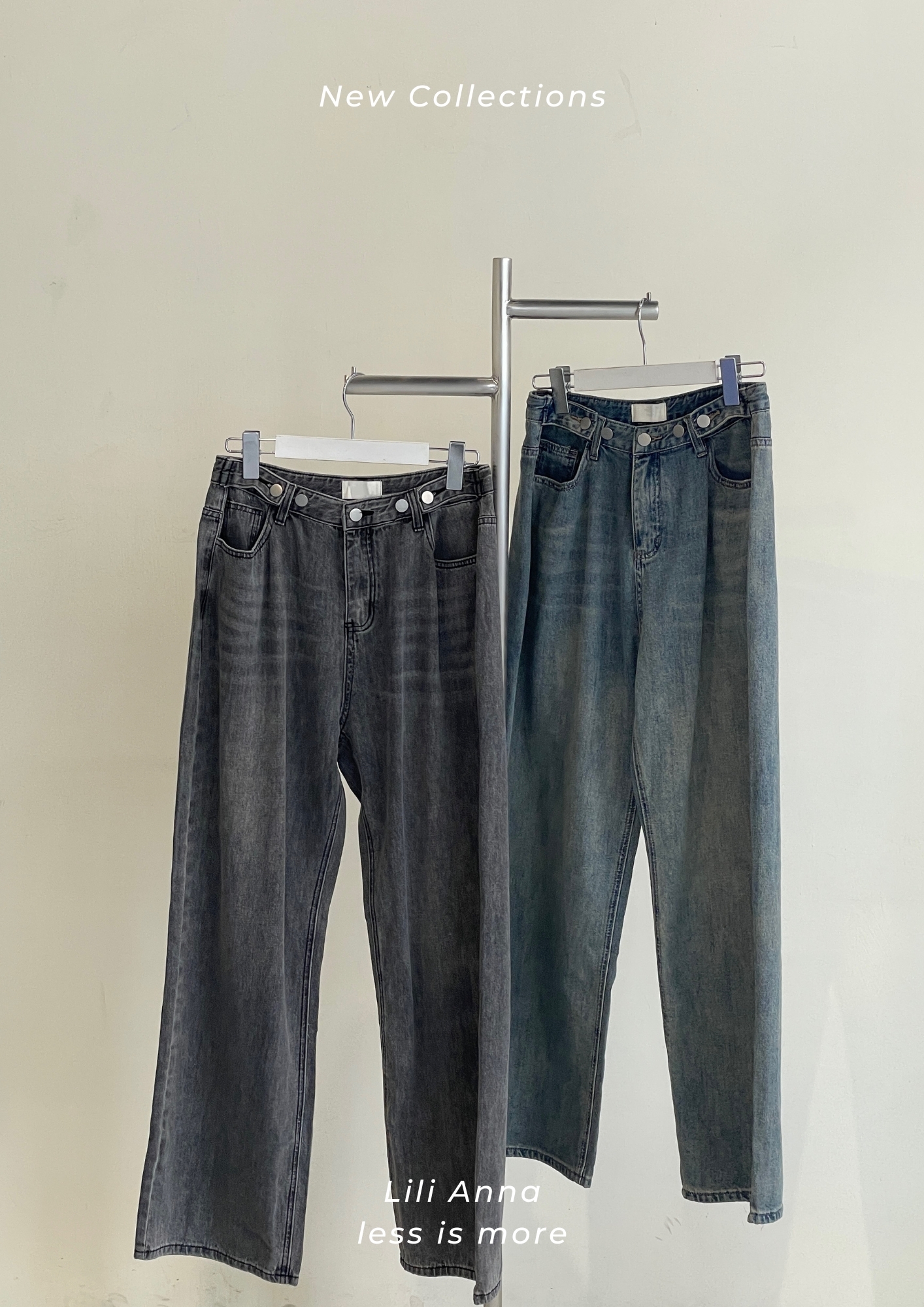 復古刷色調節扣牛仔褲 - 9665