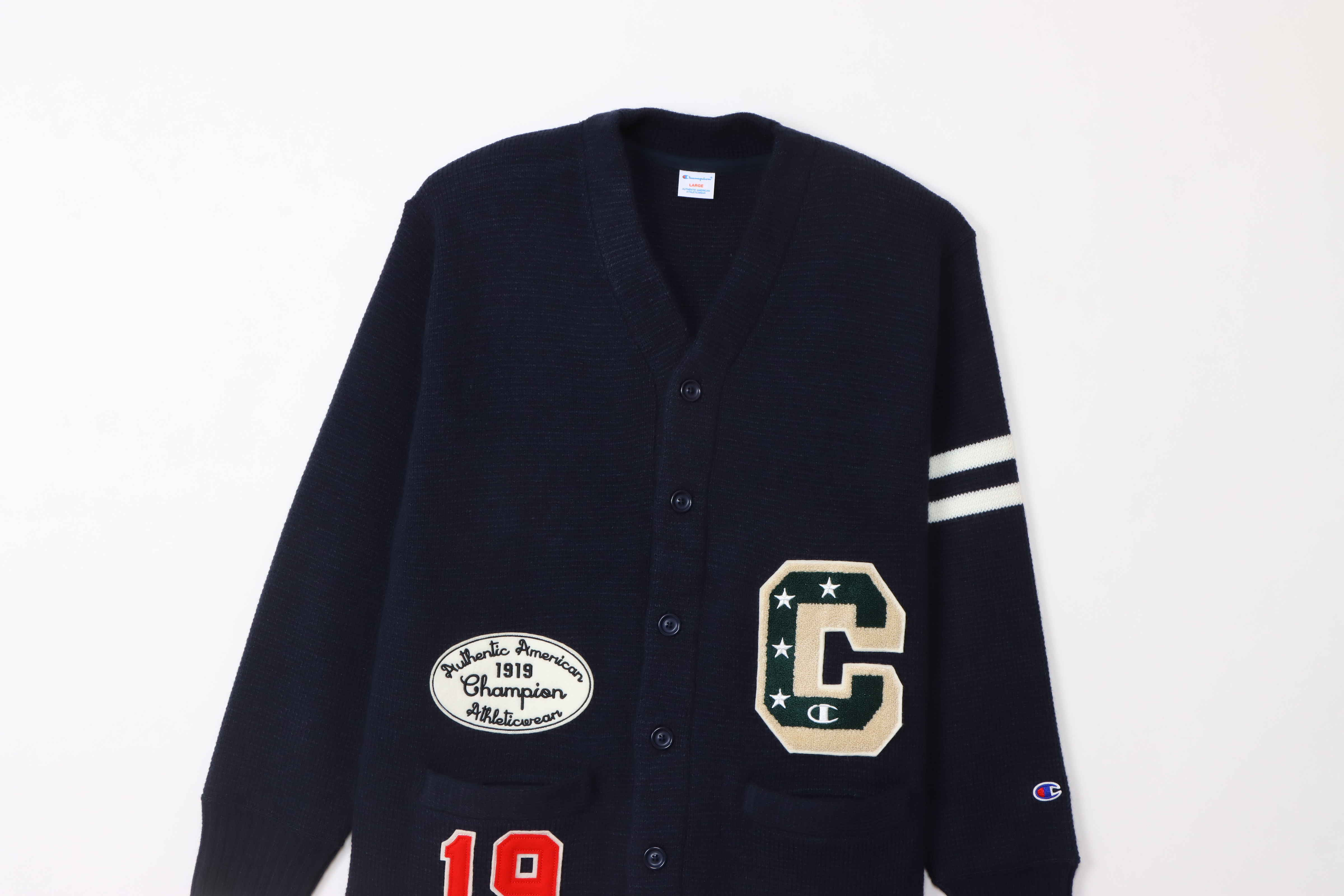 男款 -CASUAL質感刺繡布章針織開襟衫-深藍（C3-A005-370）