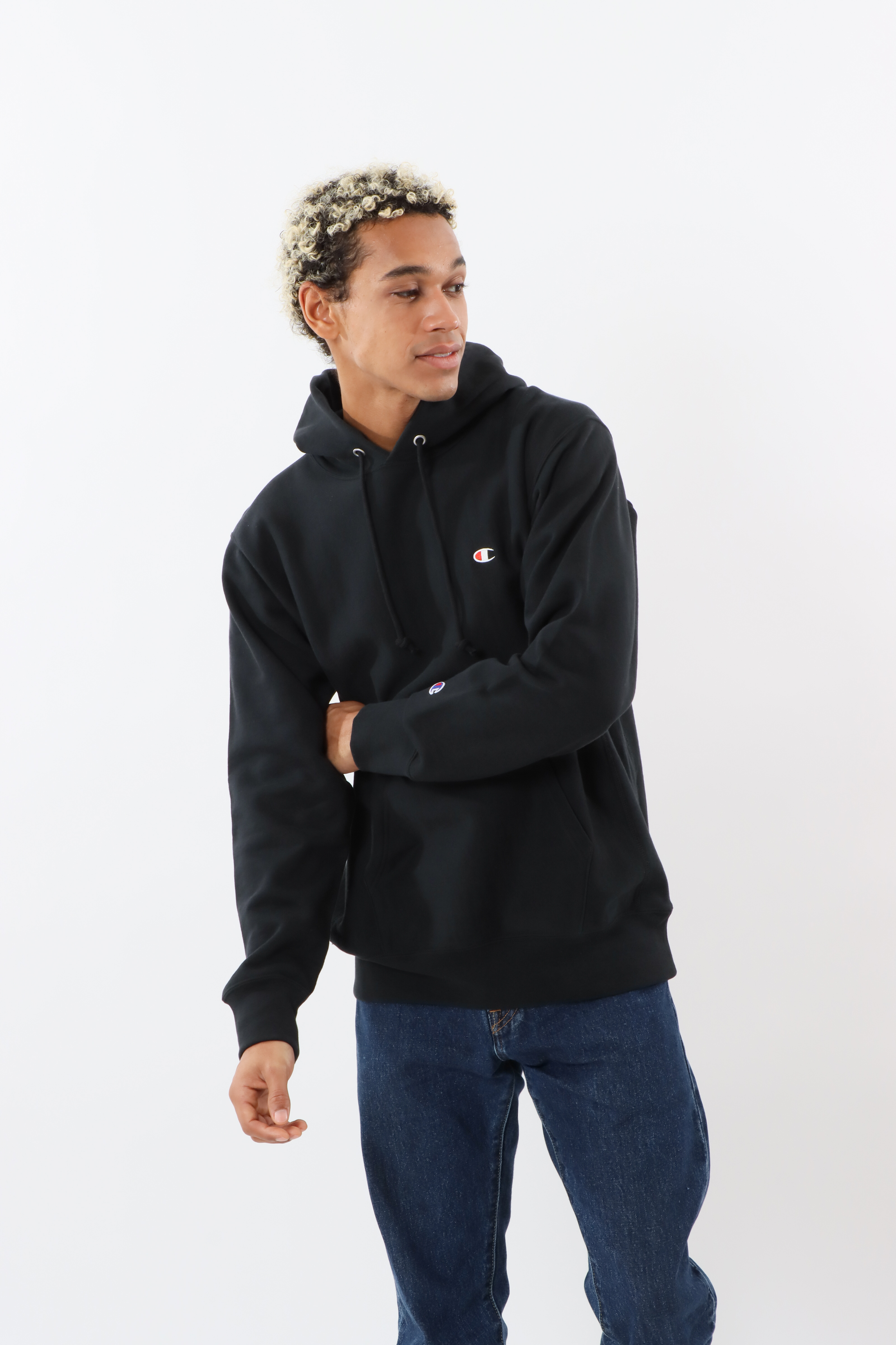 男款-REVERSE WEAVE 10oz經典寬版刺繡連帽衛衣-黑色（C3-Y131-09A）