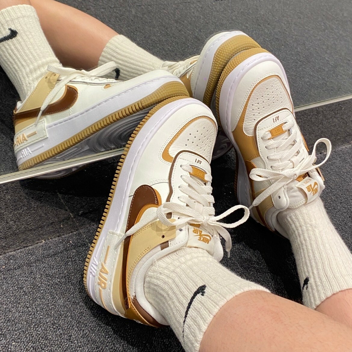 Nike Air Force 1 Low Shadow 焦糖牛奶 可可棕白 解構厚底 女鞋DZ1847-106