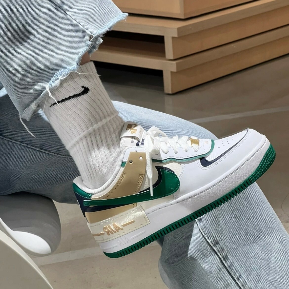 Nike Air Force 1 Low Shadow 白綠藍 撞色拼接 解構 厚底增高
