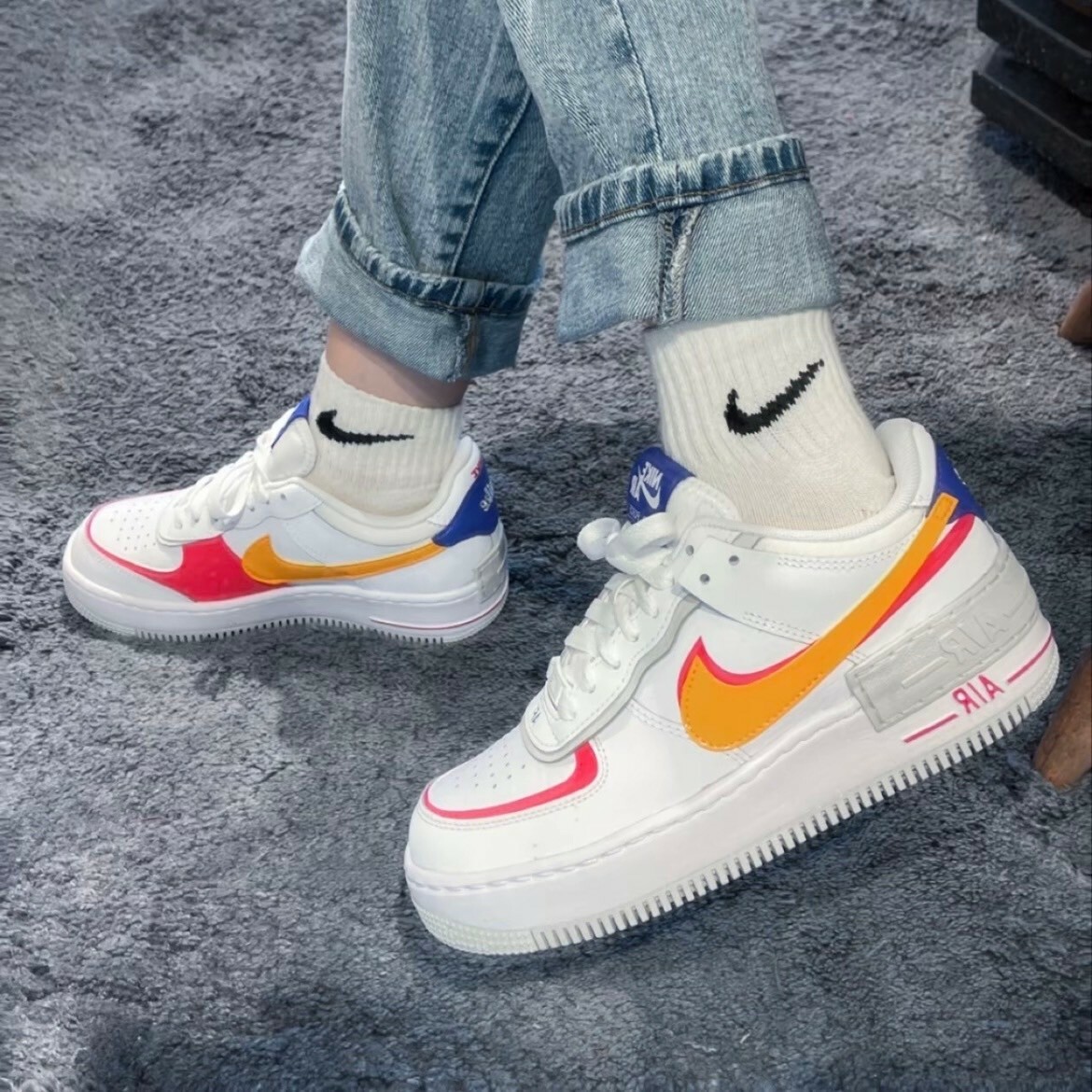 Nike Air Force 1 Low Shadow 白橘粉藍 白彩 撞色拼接 解構 厚底增高