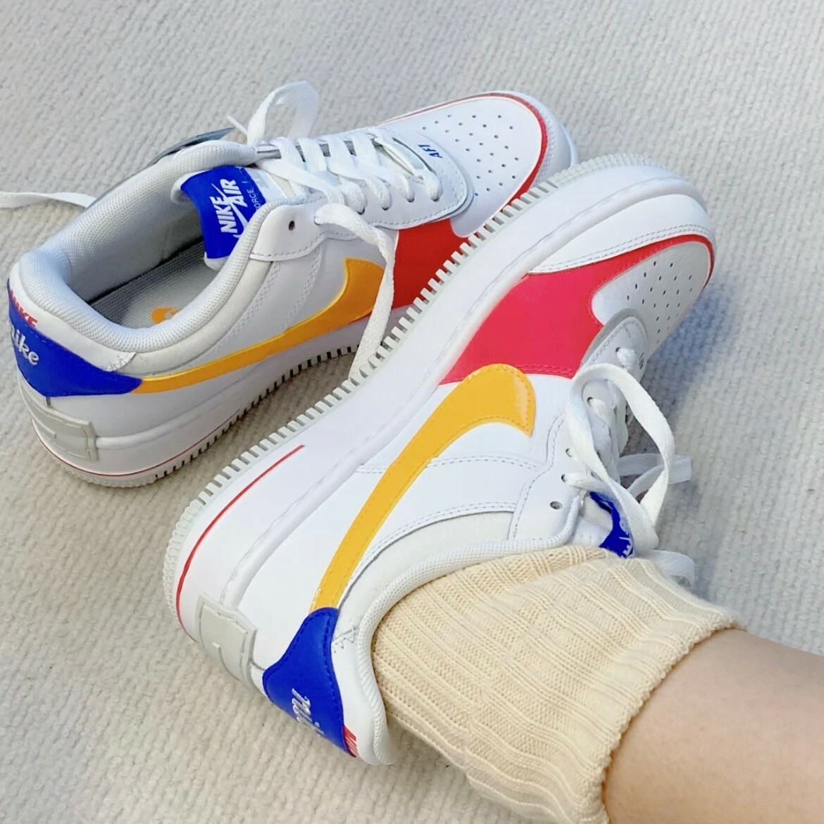 Nike Air Force 1 Low Shadow 白橘粉藍 白彩 撞色拼接 解構 厚底增高