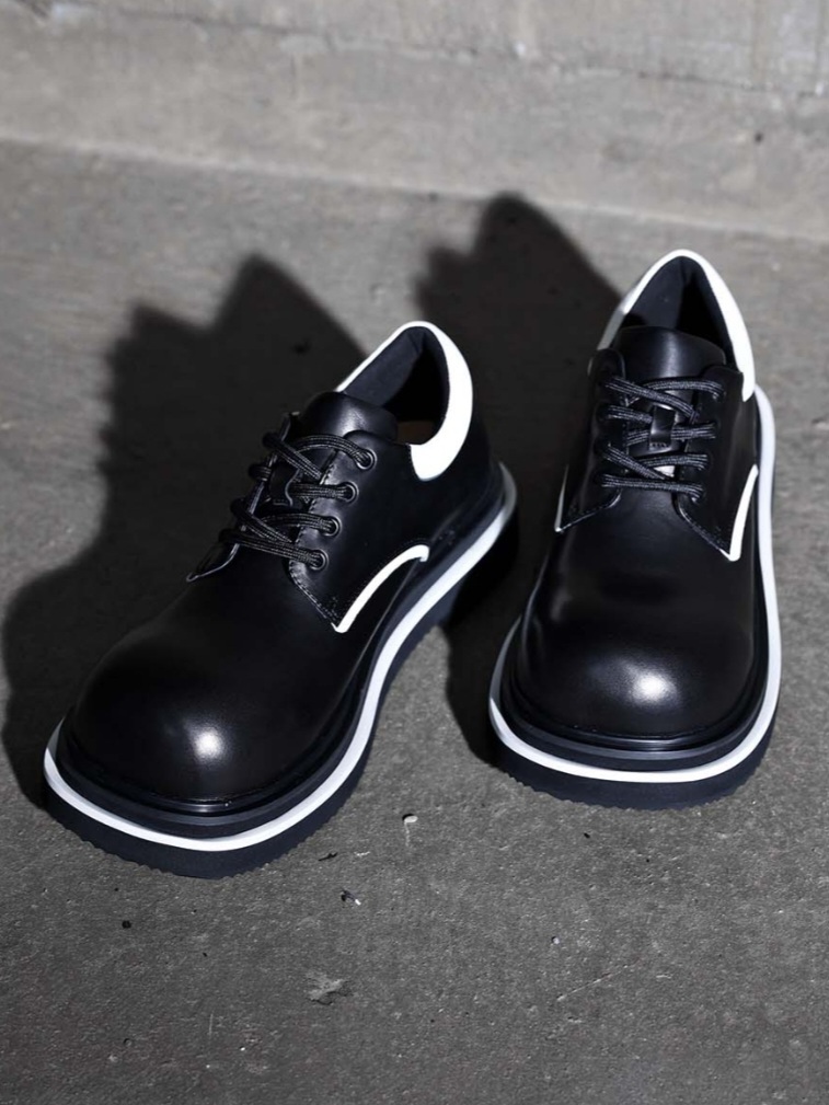 白色拼色德比鞋 真皮皮鞋