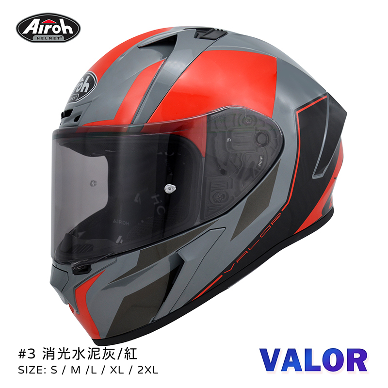 AIROH VALOR 彩繪 #3 消光水泥灰/紅 全罩 亞版