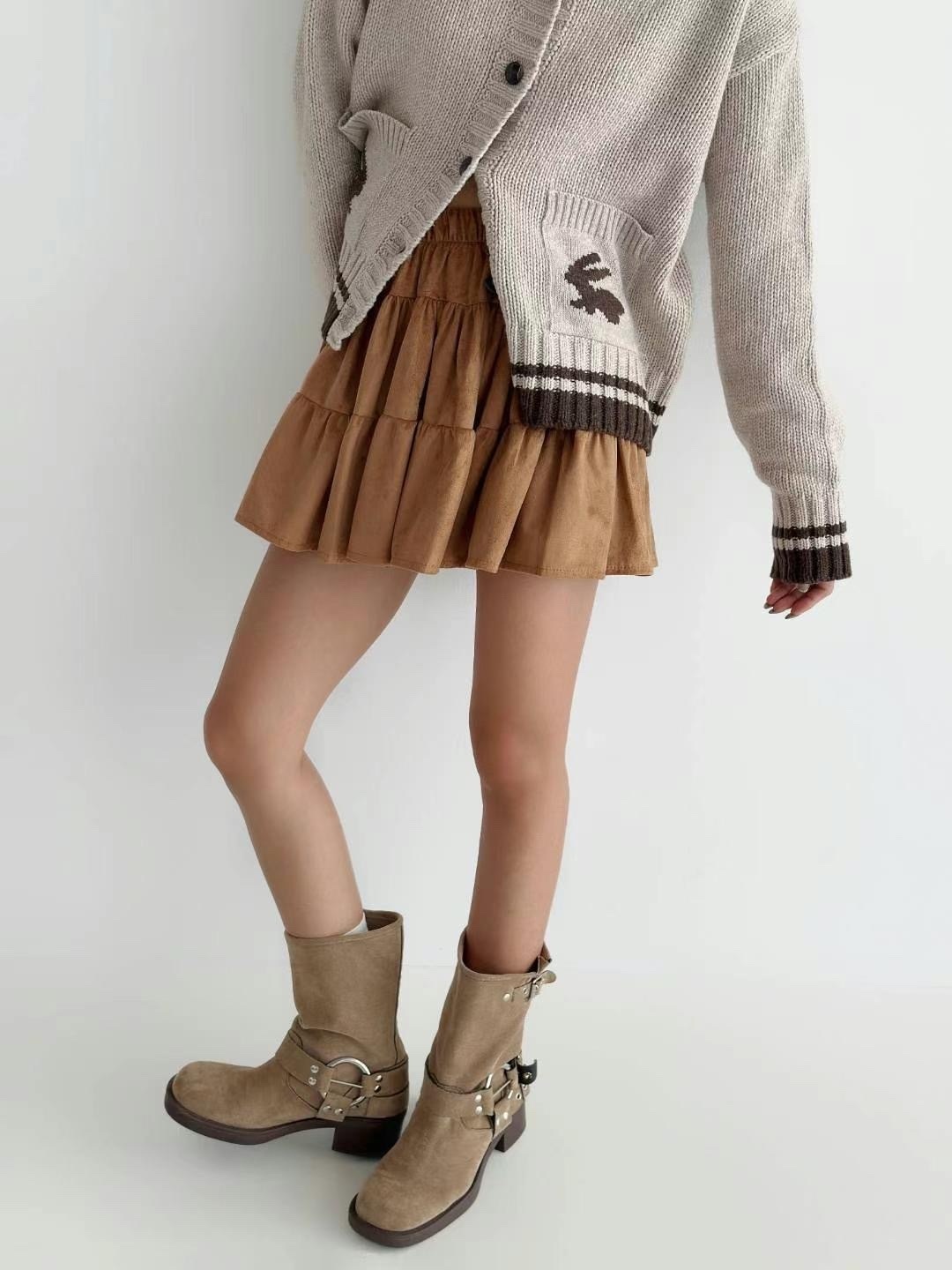 現貨 正韓 絨面革 百褶蛋糕 A字裙