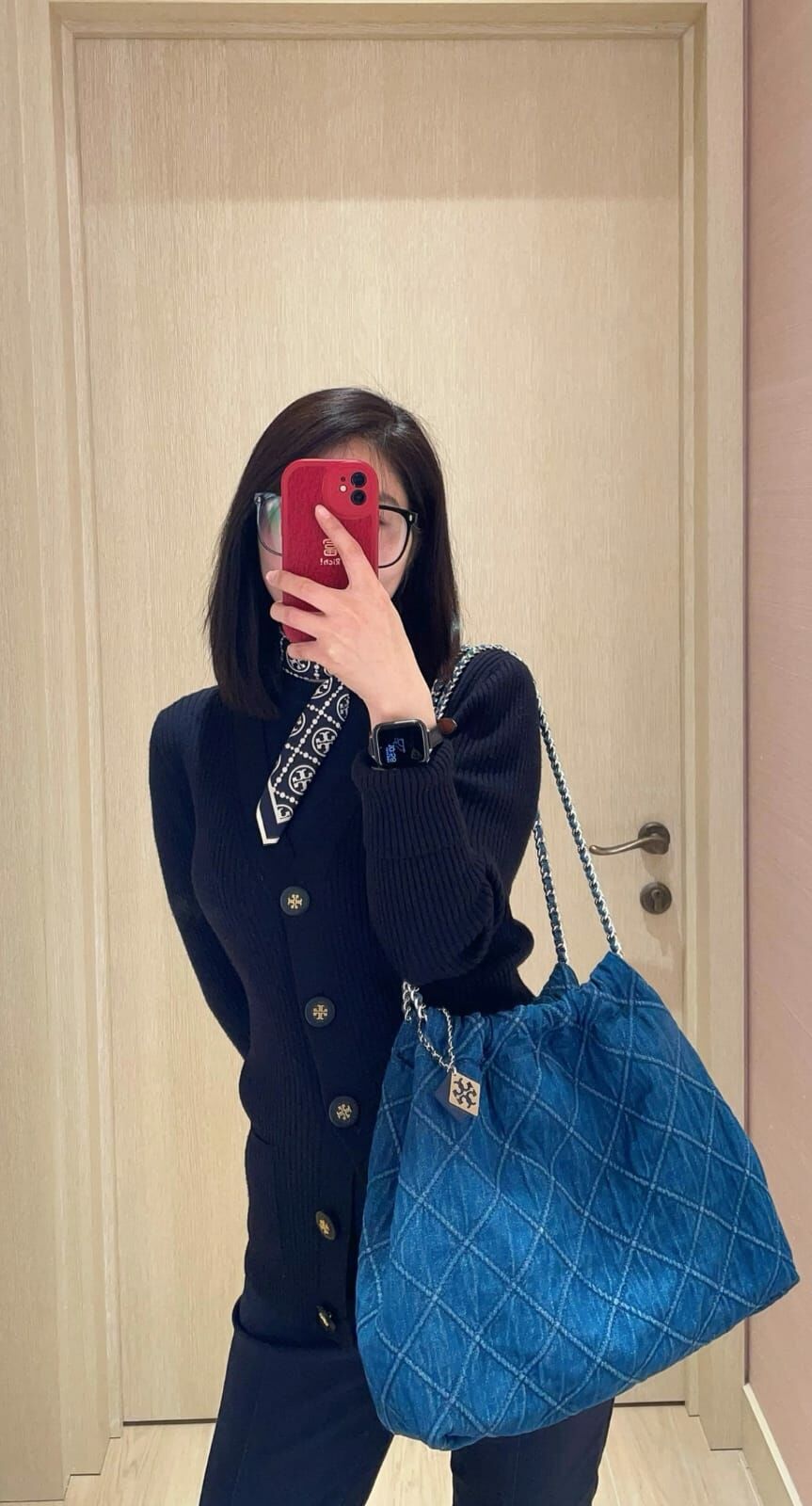 Tory Burch Fleming Drawstring Tote牛仔布tote