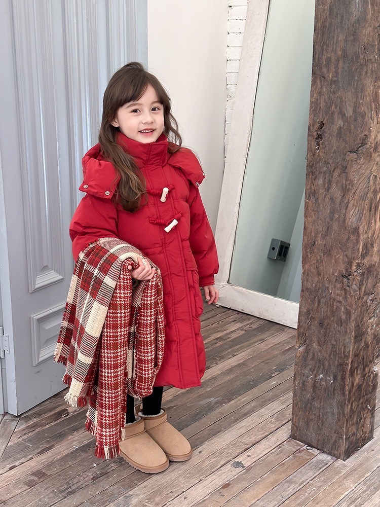 牛角扣中長版羽絨外套