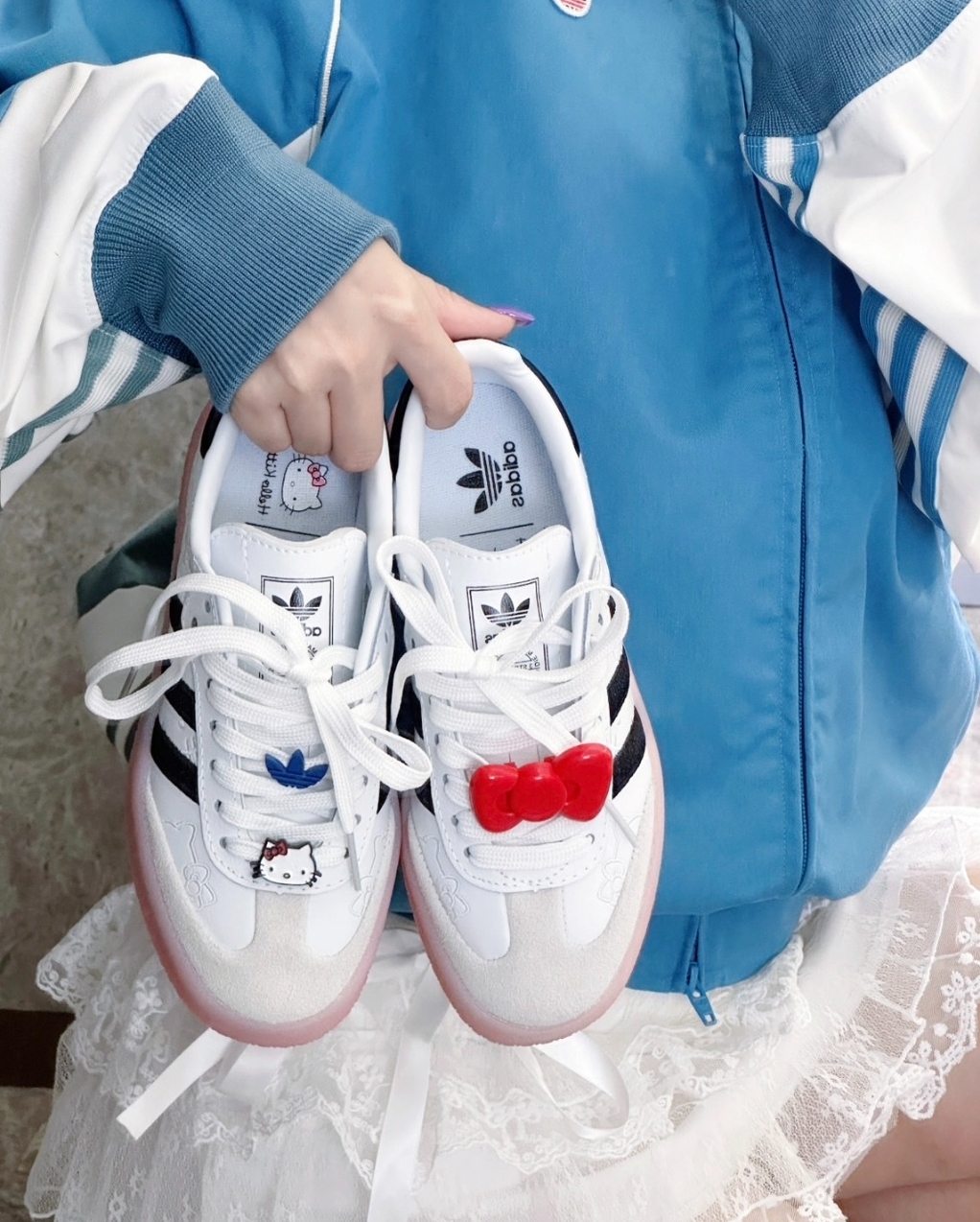 Hello Kitty X Adidas originals Sambae 白黑粉果凍底三麗鷗聯名