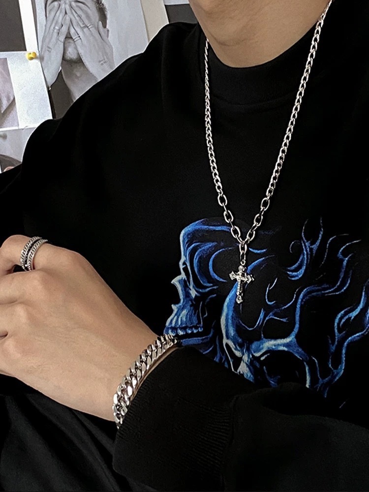 SIMPLEACTION accessories 卡門雙鏈拼接鑲鑽十字架項鍊