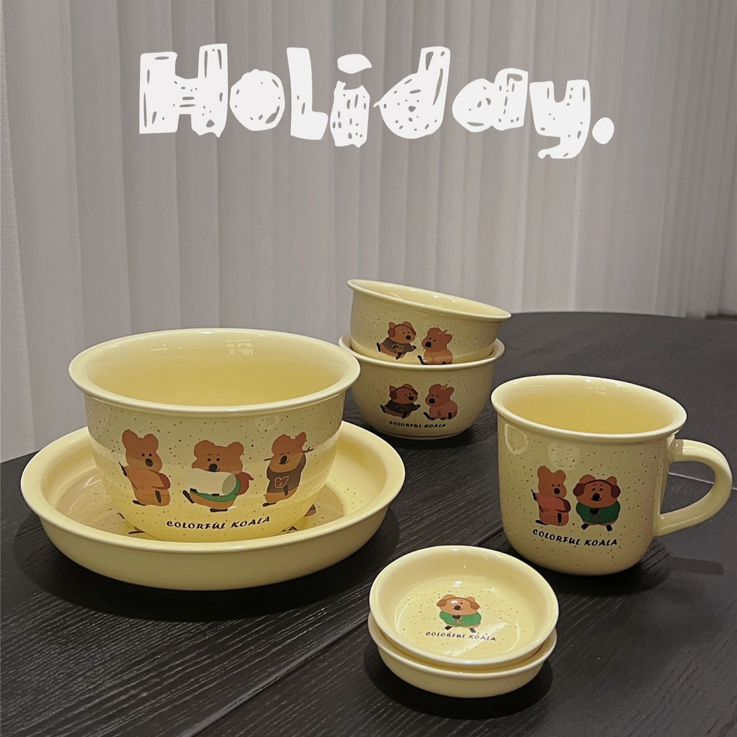 《4912》ins奶油風韓國考拉點點陶瓷餐具組
