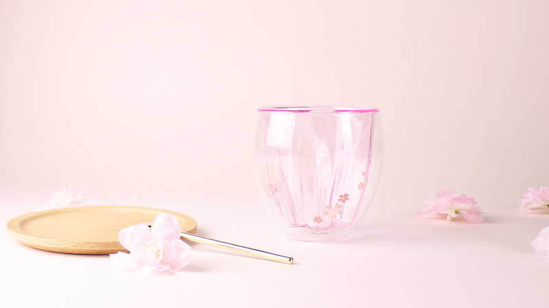 好玻粉紅櫻花雙層杯