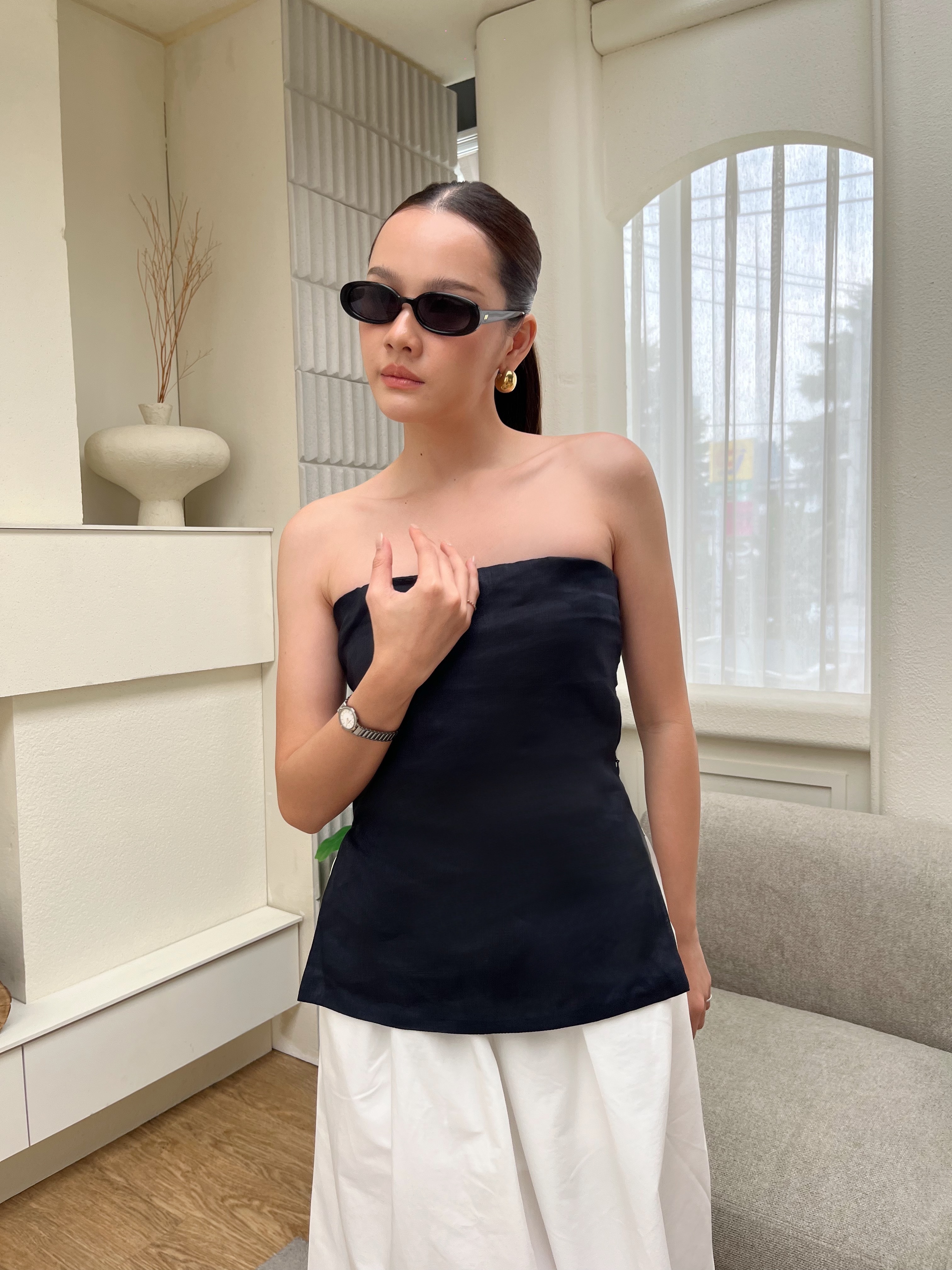 Palmer Linen Top - Black