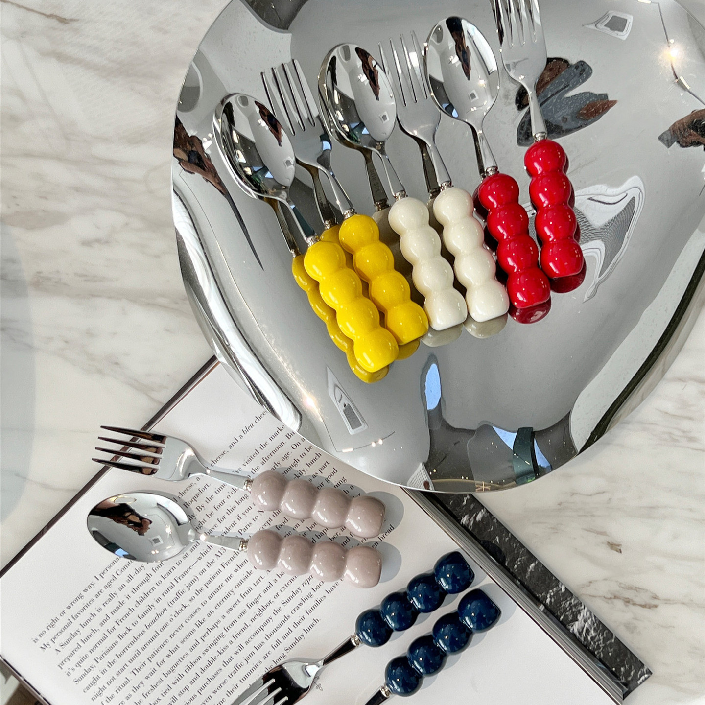 《4913》可愛彩色糖葫蘆陶瓷手柄不鏽鋼湯叉