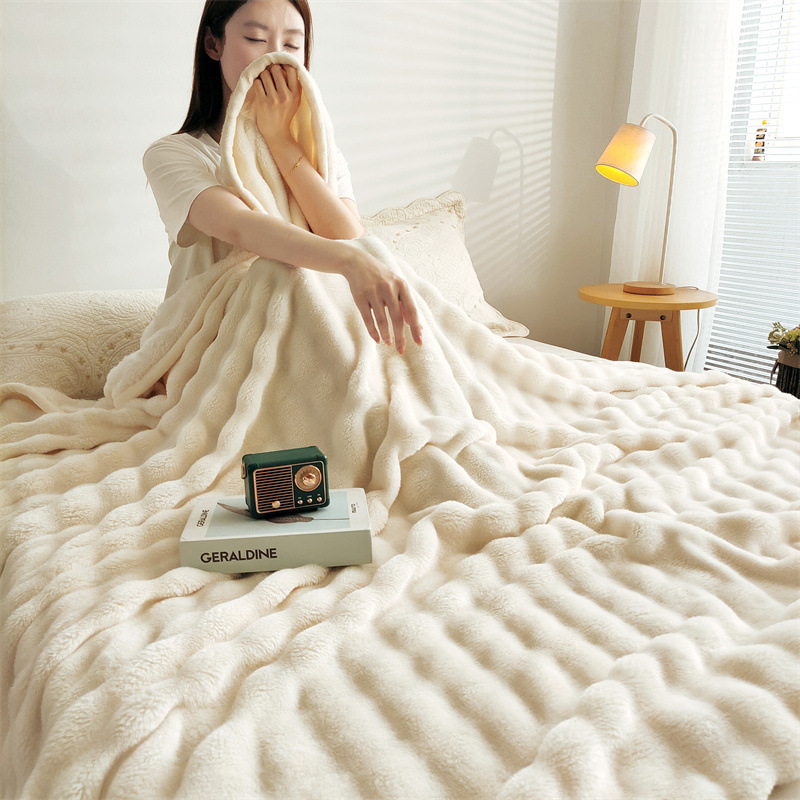 《4917》暖絨絨舒適仿兔毛泡泡絨空調毯